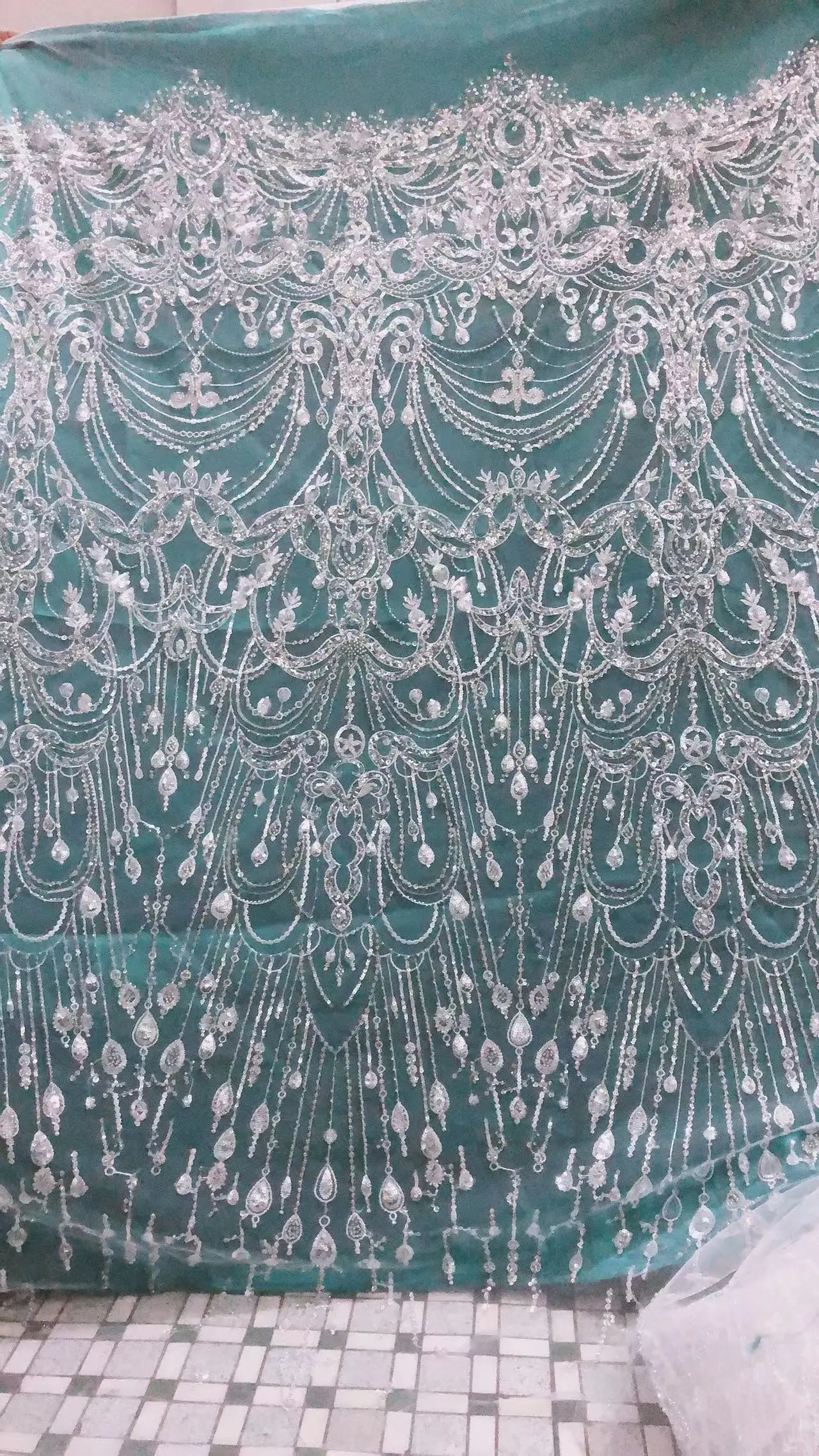 

High Quality JRB-8313 White sequins glued glitter French net fabric Embroidered mesh lace fabric with sequins for nice dress