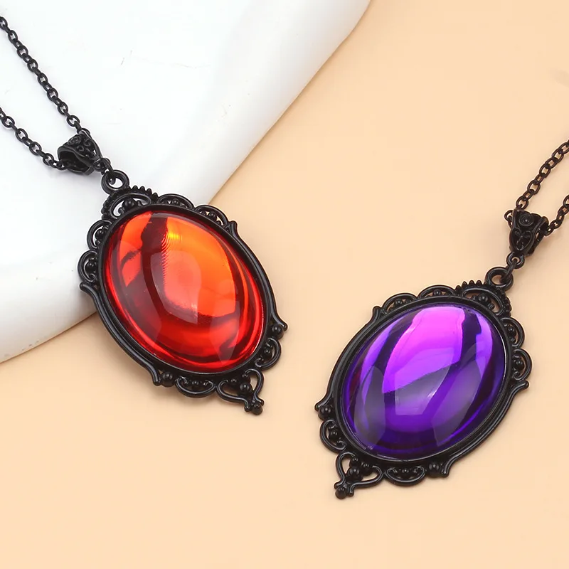 

Gothic Vampire Embossed Charm Necklace for Men Women Evil Crystal Fashion Witch Jewelry Gift Mystery Crystal Pendant Choker 2023