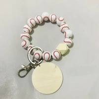 2022 stylish baseball beads bracelet keychain with wood clips simple custom bracelet wristlet jewelry bag pendant jewelry gifts