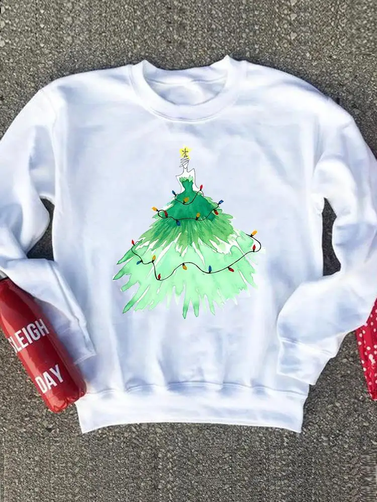 

Watercolor Style Love Tree Pullovers O-neck Merry Christmas Graphic Sweatshirts Happy New Year Women Print Fashion Clothing