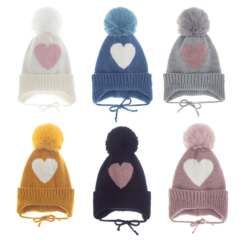 

Cute Hat Women Kids Baby Mom Warm Winter Knit Beanie Fur Pom Hat Crochet Ski Cap