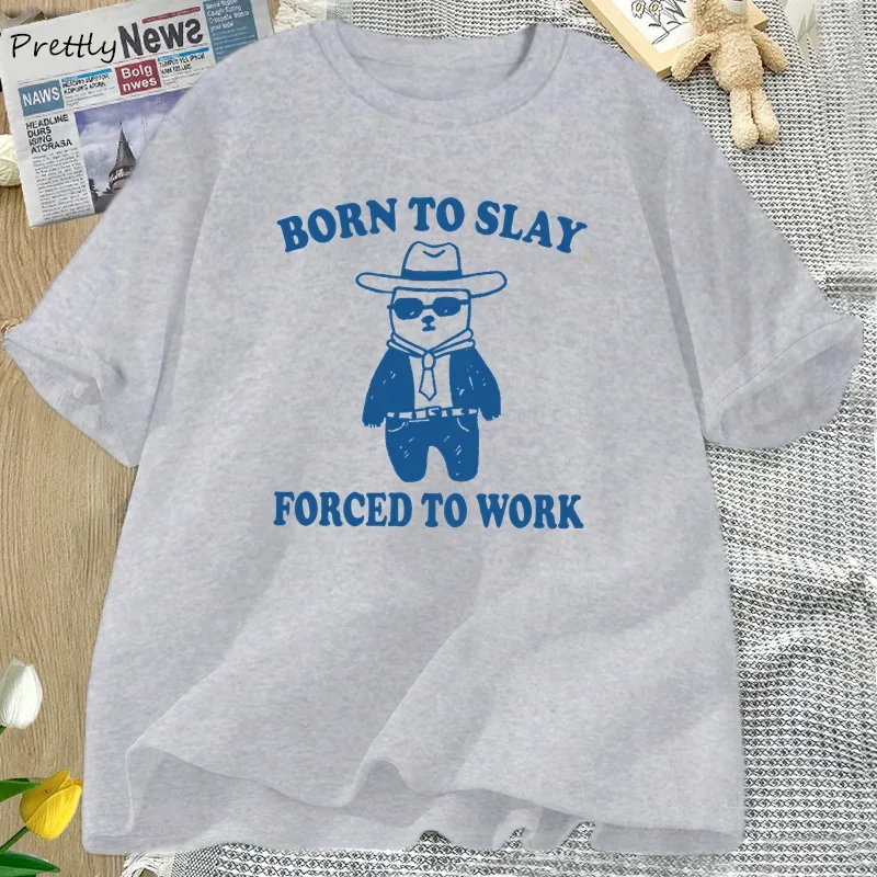 Футболка женская хлопковая в стиле ретро с забавным медведем и коротким рукавом