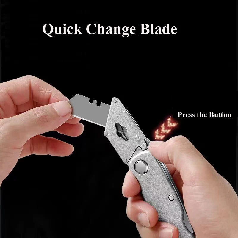 Pocket Folding Aluminum Alloy Box Cutter Utility Knife with Belt Clip, Razor Cutting Opener for Cardboard, Carton, Carpet, Boxes