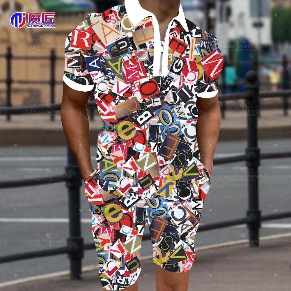 Anime 2023 New Summer Men's POLO Shirt 3D Cartoon Bomb Explosion Print Shorts Strange Shirt Harajuku Hip Hop Magic Shirt Set