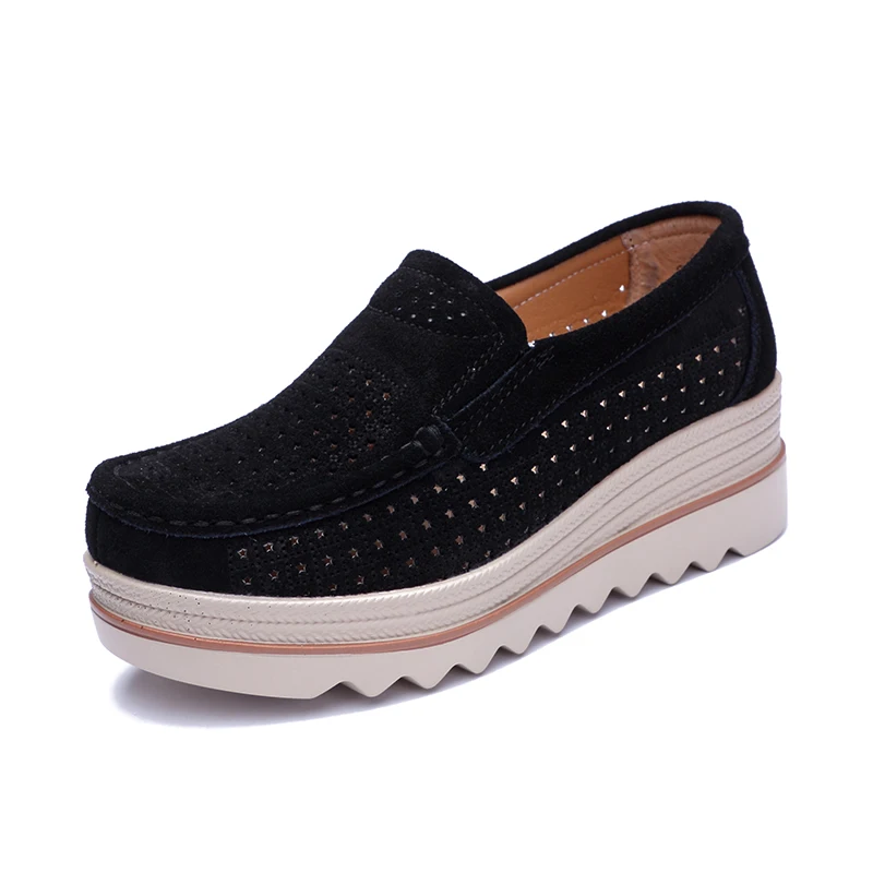 New Platform Women Shoes Moccasins for  Comfortable Loafers Leather Suede Hollow Out  Flats Sneakers Zapatillas Mujer