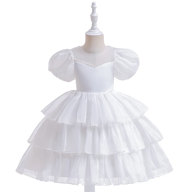

Платье принцессы для девочек, модное Тюлевое детское элегантное белое платье-пачка с пышными рукавами для свадьбы, вечеринки, дня рождения, детская одежда