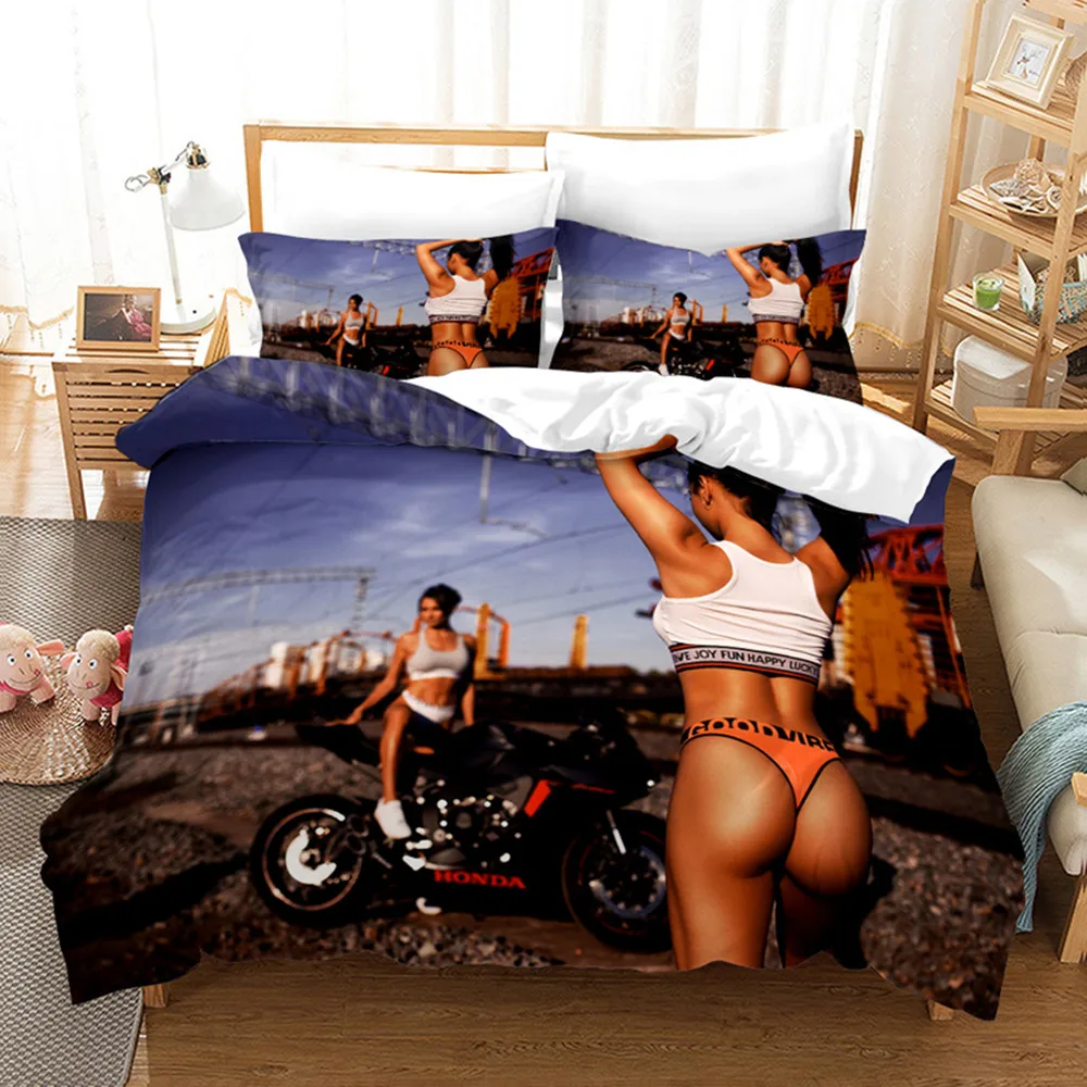 

Sexy Beach Bikini Women Bedding Set Duvet Cover with Pillowcases Locomotive Comforter Cover Bedding Sets Bed Linens Bedclothes