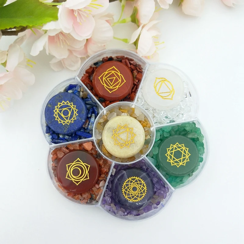 

Набор натуральных камней рейки из 7 чакр для медитации, необработанные минеральные кварцевые кристаллы, коллекция драгоценных камней в кор...