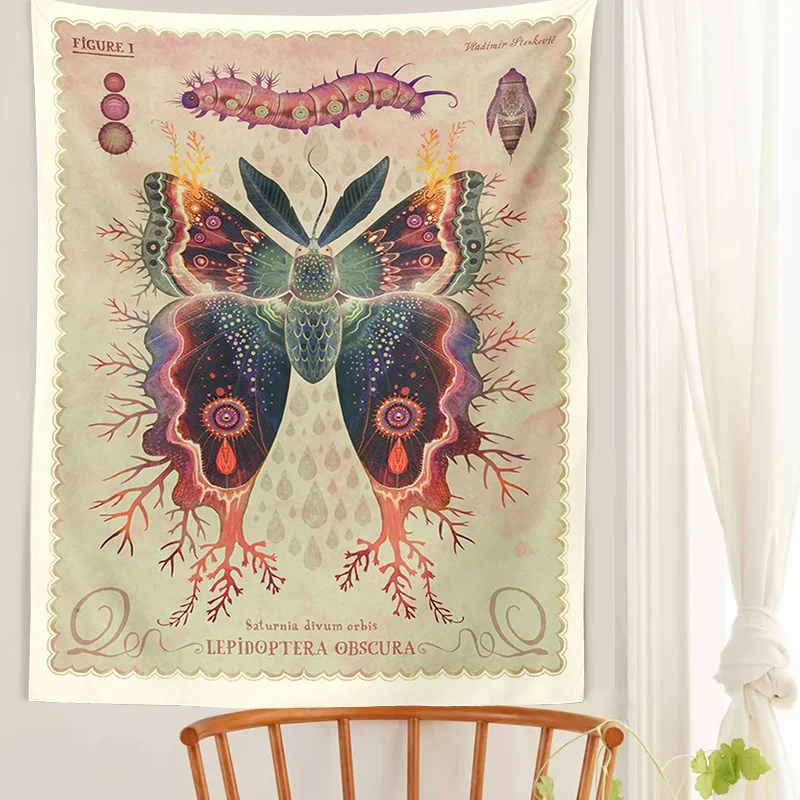 

Психоделический гобелен на стену, настенный цветной гобелен с бабочками, диаграмма, винтажные гобелены, эстетический гобелен для комнаты