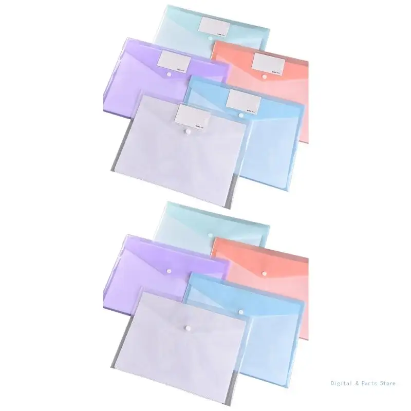

M17F 10Pcs Document Folder Wallet Transparent File Holder with Button Closure