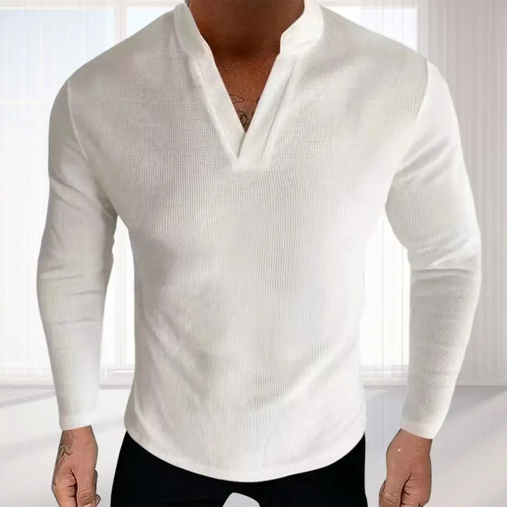 

Мужской Универсальный пуловер с V-образным вырезом, стильный тонкий Топ с длинным рукавом, дышащая полосатая текстура, идеально подходит для осени и весны