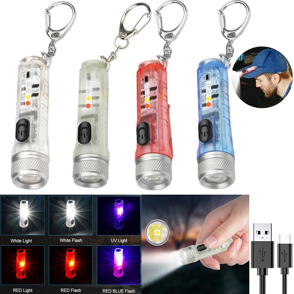 

Mini Pocket Torch with Buckle LED Flashlight Waterproof USB Rechargeable Tactical Keychain Flashlight Lamp for Outdoor Camping