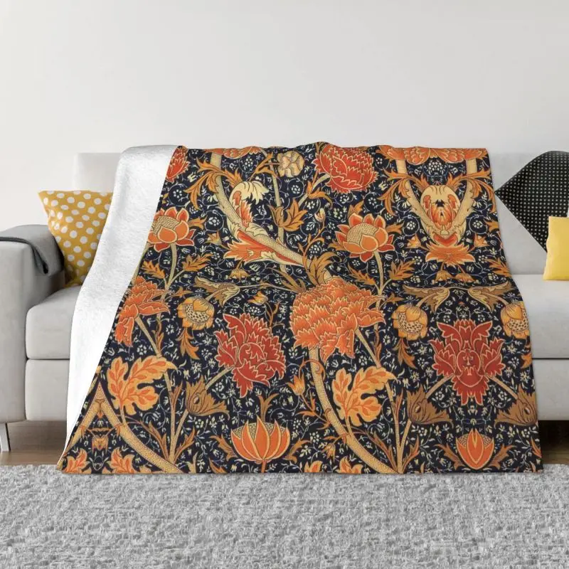 

William Morris Orange Cray Floral Art Blanket Fleece Soft Flannel Textile Pattern Throw Blankets for Bedroom Couch Home Spring