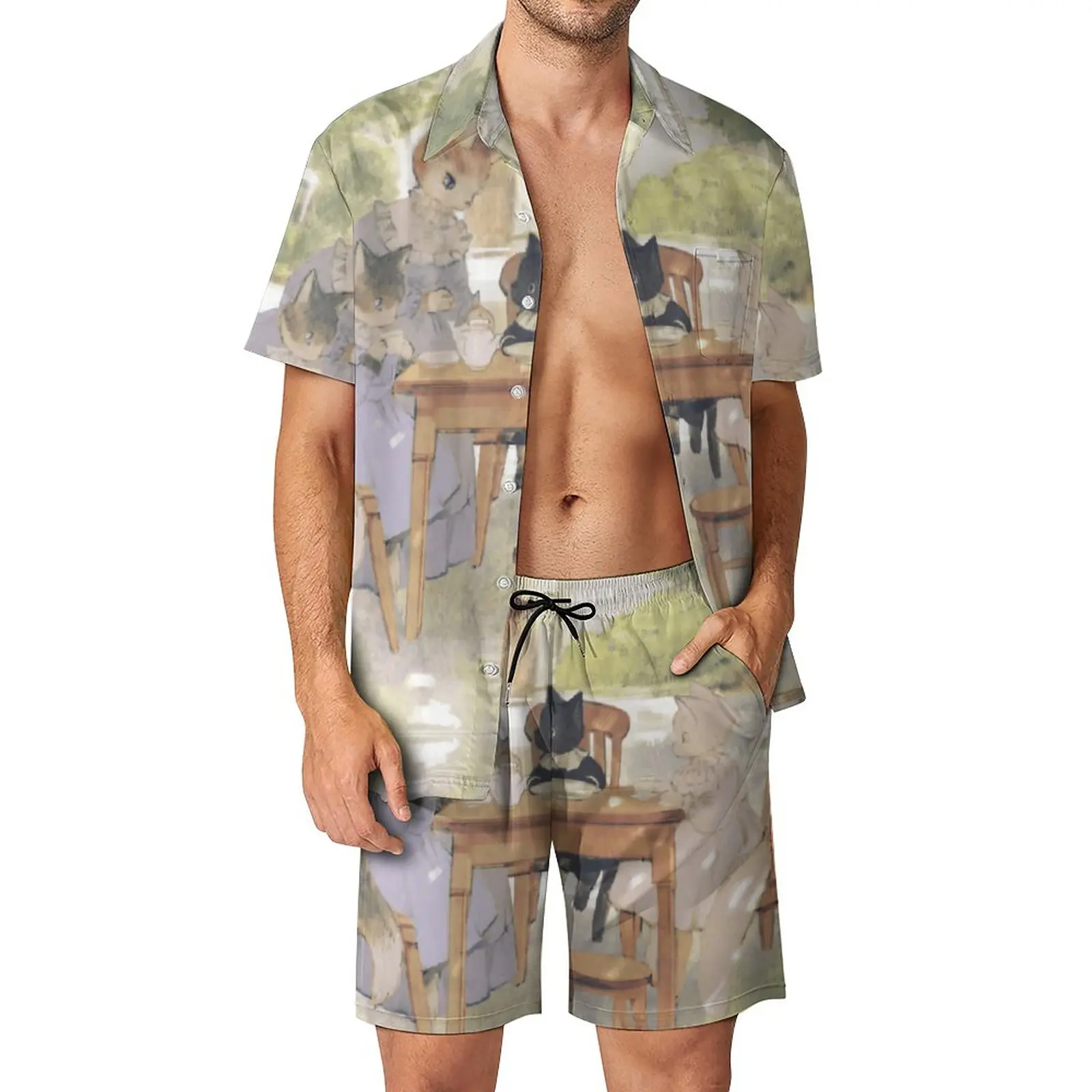 

Мужской пляжный костюм для обеда, костюм из 2 предметов, высококачественный Графический крутой выходной американский размер