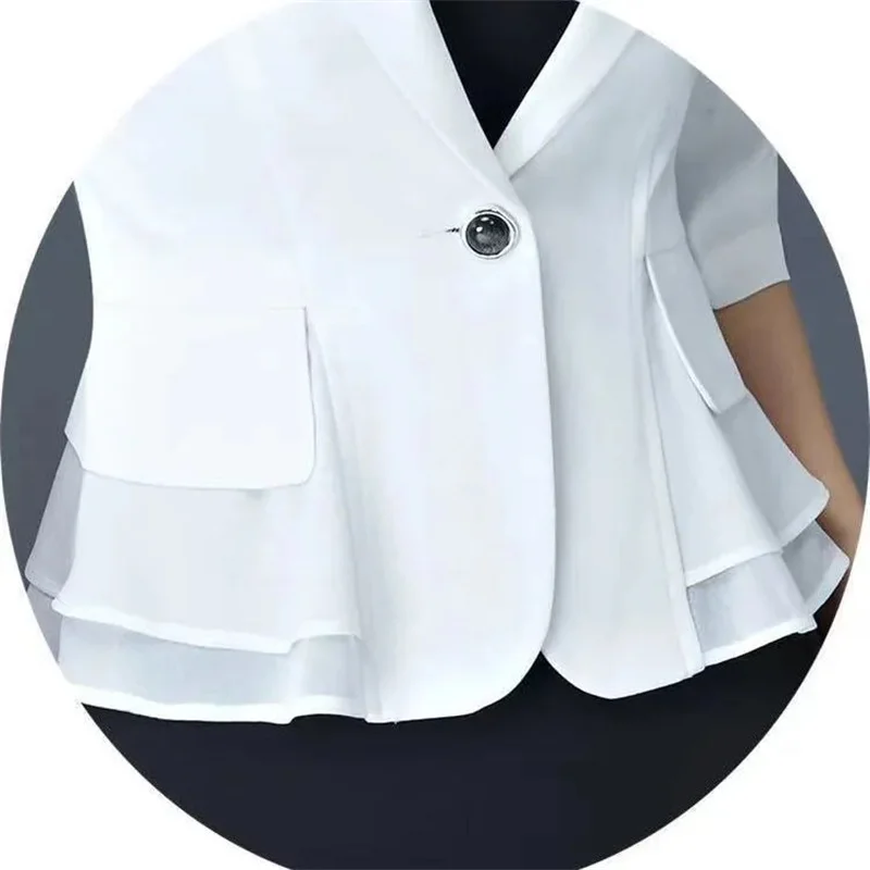 Three-Quarter sleeve Mesh Professional Blazer OL Jacket Women's Short 2022 New Design Sense Suit Summer White Sun Protection Coa images - 6