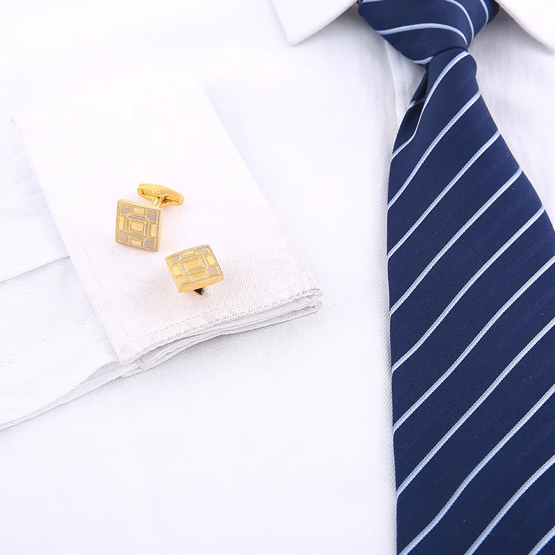 Gold Lattice Square Mens Buttons Wedding Groom Gift Shirt Cufflinks Classical Copper Father Favors Jewelry
