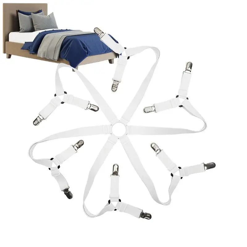 

Bed Sheet Clips Adjustable Elastic Bed Sheet Holder Straps For Full Bed Bed Accessories 12 Clips 6 Way Cross Fitted Round Square