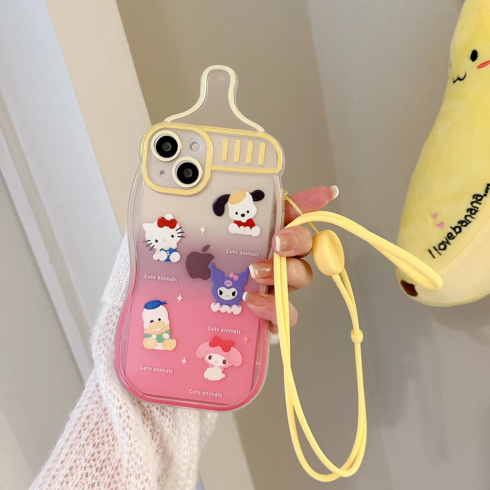 

Fun creative 3D baby bottle Sanrio Hello Kitty kuromi my melody Pochacco Phone Case For Iphone 11 12 13 Pro Max X Xs Xr Cover