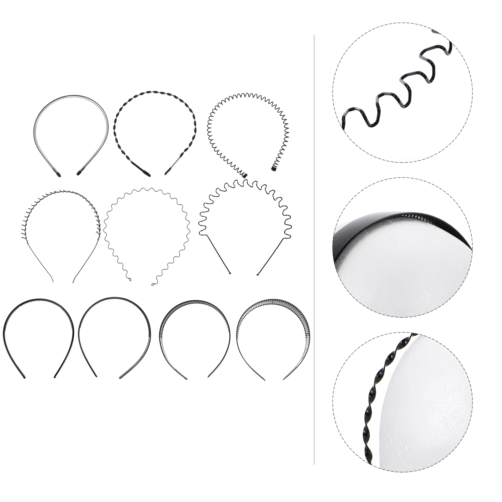 

10Pcs Metal Spring Wavy Hairband Hard Plastic Headband with Teeth Hair Accessory