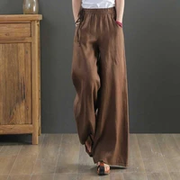 spring autumn women cotton linen pants casual high waiste pants wide leg loose trousers female elegant fashion streetwear