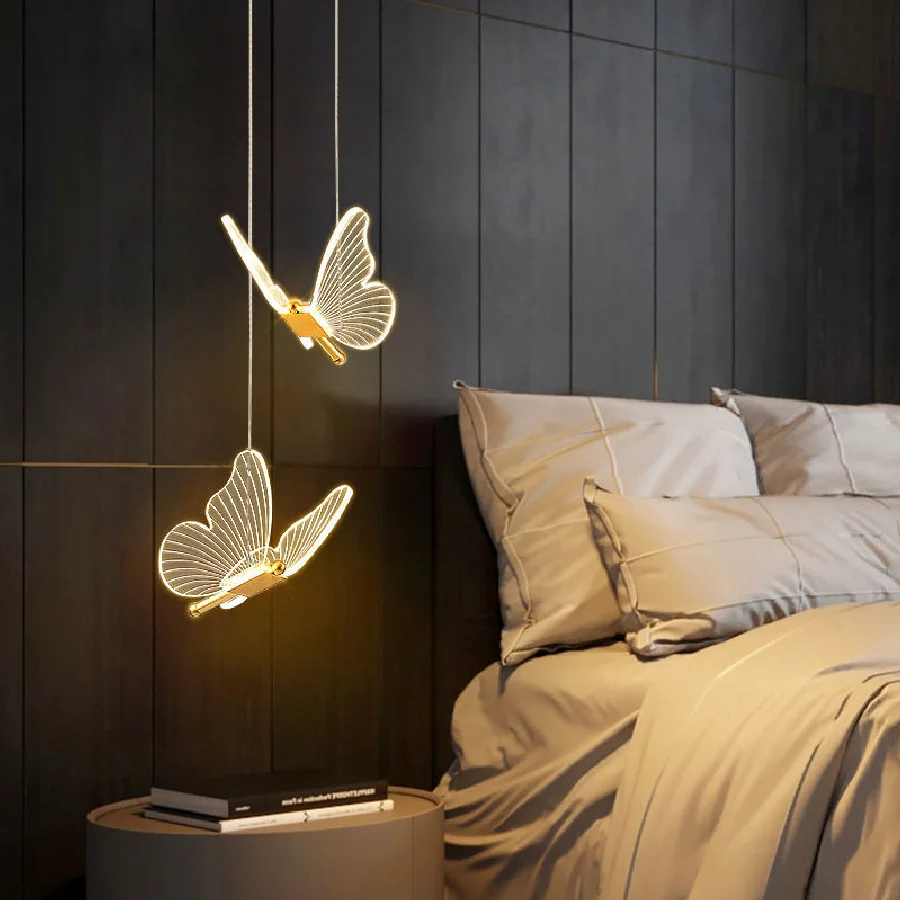 

Bedroom bedside acrylic chandelier creative personality butterfly chandelier children's master bedroom bedside lamp