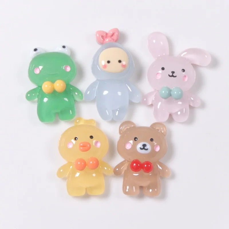 

10 шт. люминесцентные Мультяшные животные с плоской задней стороной кабошон кавайный Медведь Кролик Аксессуары для волос «сделай сам» украш...