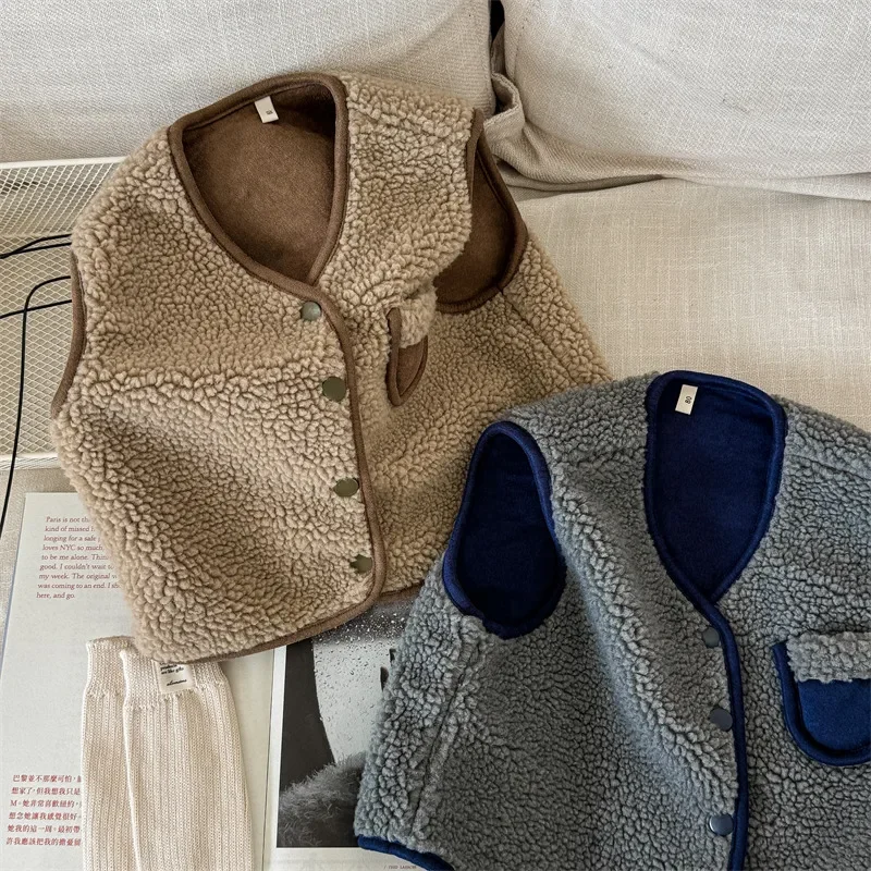 4597 Купите 2 шт. оптовая продажа детский жилет 2024 осенне-зимний корейский меховой с