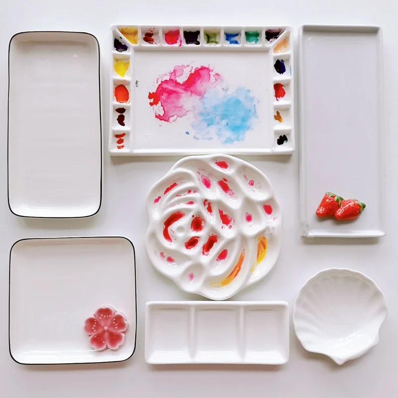 

Cartoon ceramic palette watercolor palette oil painting Chinese painting paint white porcelain palette for art painting supplies