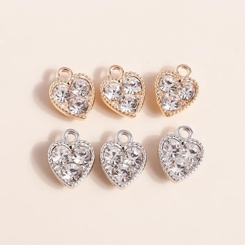 

10pcs 10x13mm Cute Crystal Love Heart Charms Pendants for Making Women Fashion Necklaces Drop Earrings DIY Crafts Supplies