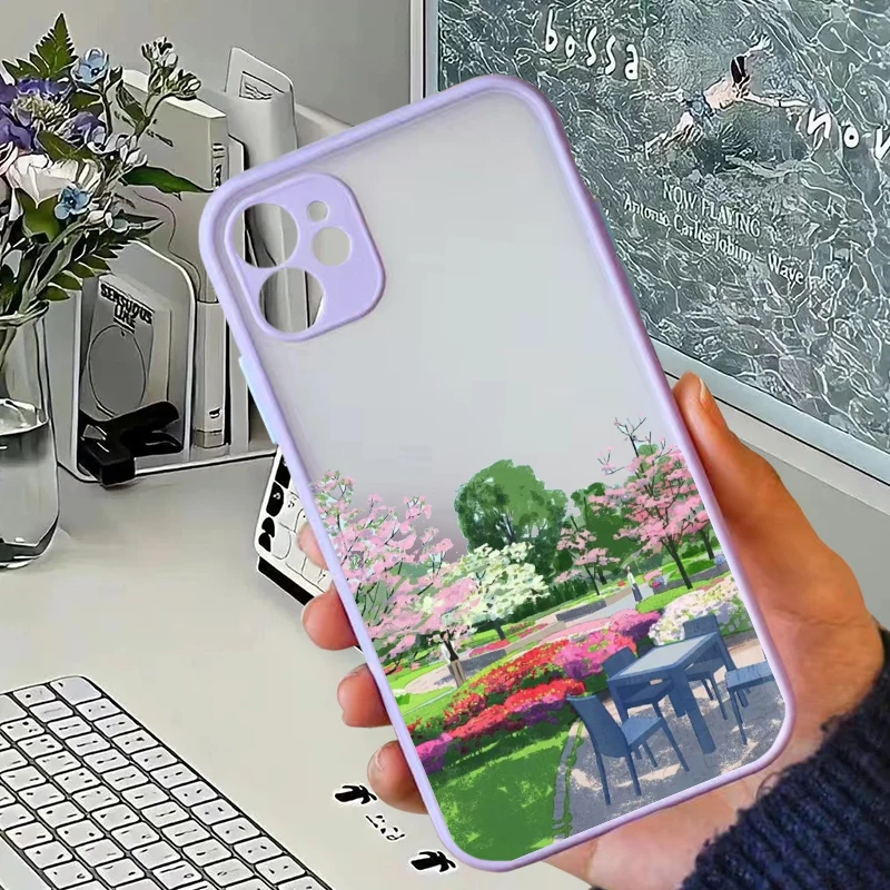 Матовый чехол для телефона с принтом Пейзажа для IPhone 13 12 11 14 Pro Max, роскошный ударопрочный мини-чехол для IPhone X, XS, Max XR, 15, 8 Plus