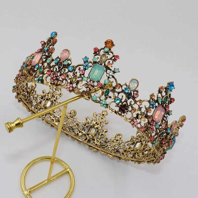 

Роскошные круглые тиары в стиле барокко с кристаллами для невесты женские диадемы Стразы для невесты головная повязка для костюма свадебны...