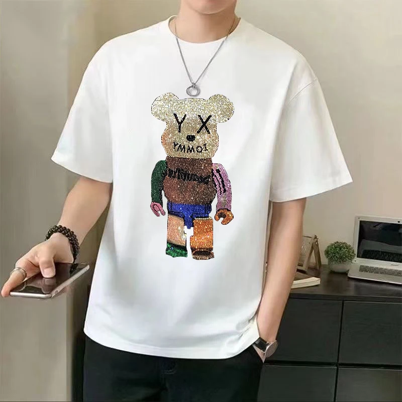 Мужская футболка с коротким рукавом круглым вырезом и рисунком медведя |