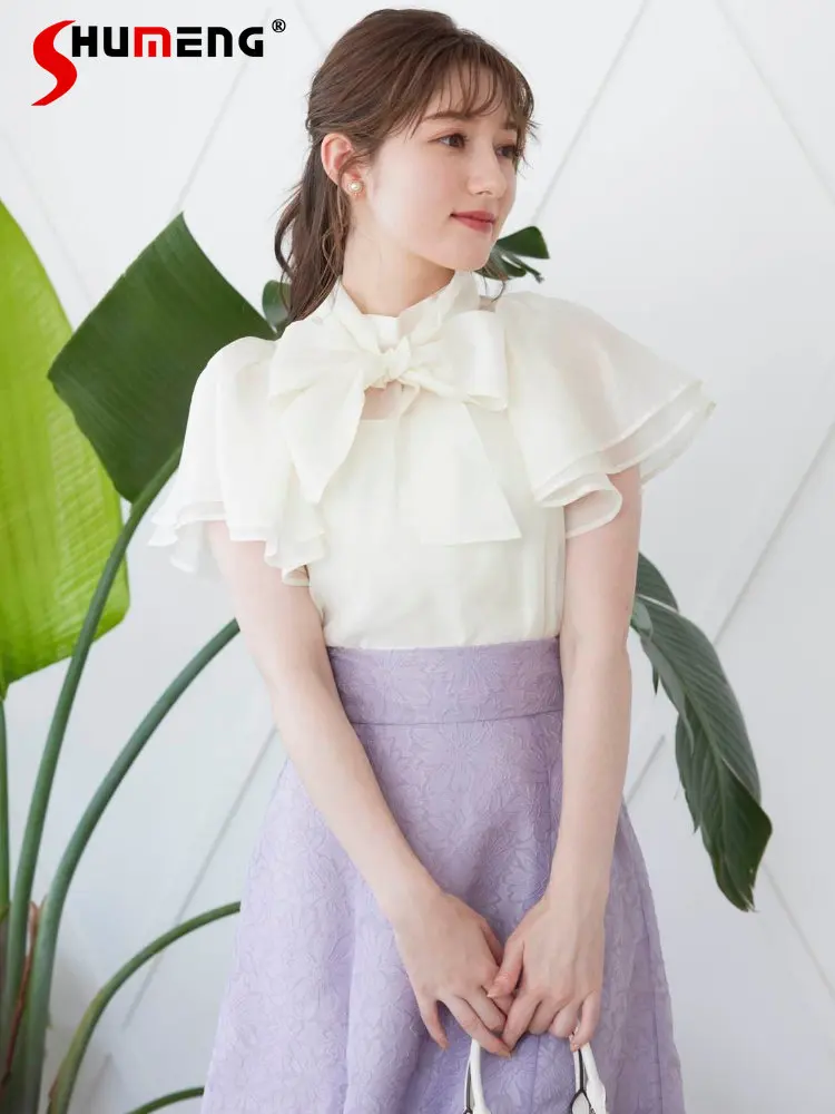 

Женский комплект из двух предметов, простой Однотонный пуловер с V-образным вырезом и оборками, блузка и жилет на бретельках в японском стиле