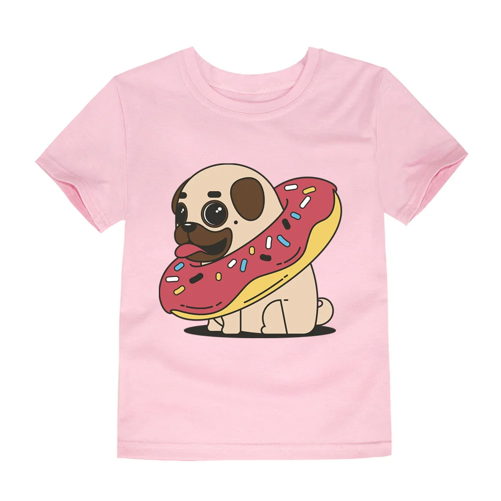 

Cartoon Pugs and Donuts Print Cotton T-Shirt Summer Tshirts for Boys Shirts Short Sleeve Cartoon Children Clothes Fashion Tshirt