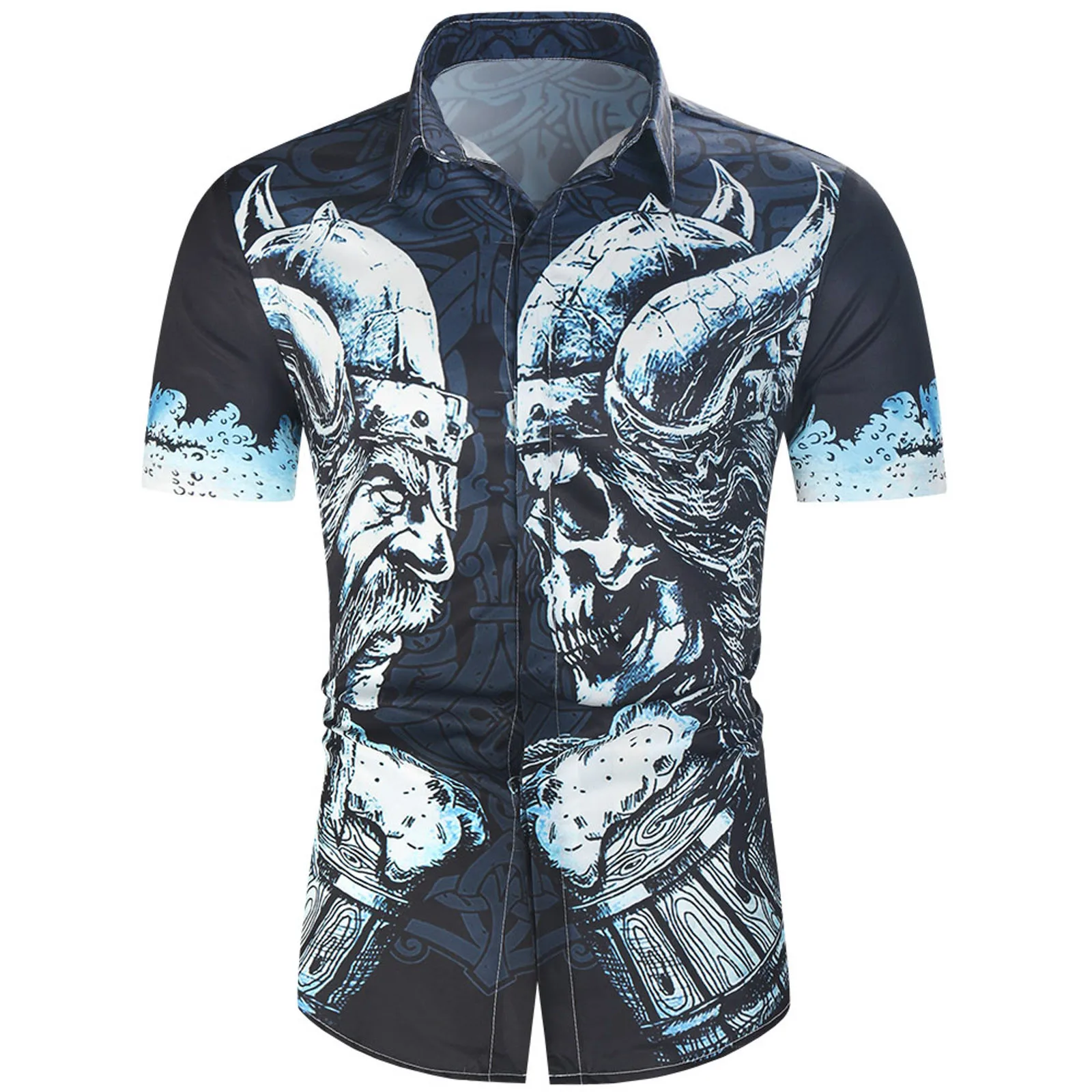 

Mens Fashion And Leisure 3D Digital Printing Buckle Lapel Short Sleeve Shirt Top Dragon Jacket Men