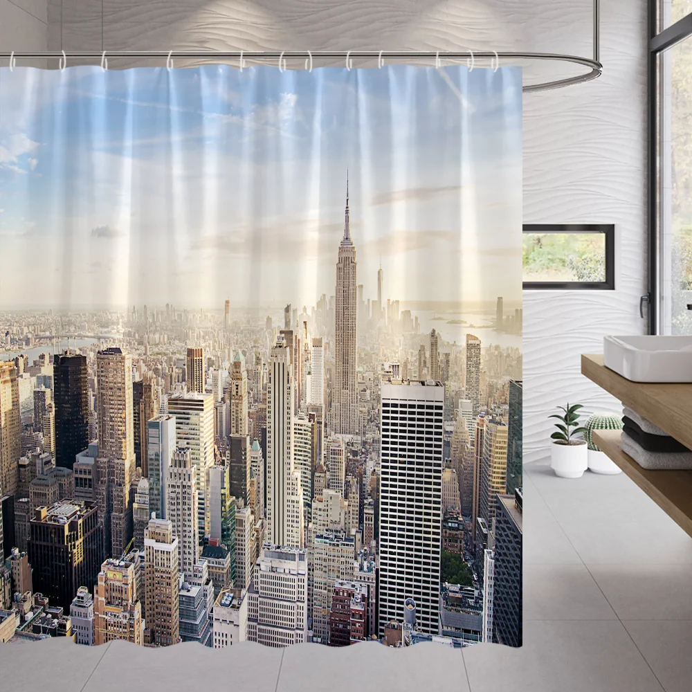 

Cityscape Shower Curtain Modern Architecture Landscape Bathroom Decoration Fabric Polyester Bath Curtain Washable Cloth Hooks