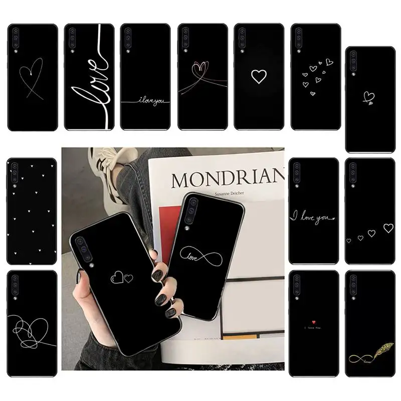 

Black Simple Lines Love Heart Phone Case For Samsung A41 A31 A50 A32 A11 A12 A02 A52 A21 M31 A72 A51 A70 A71 A21S