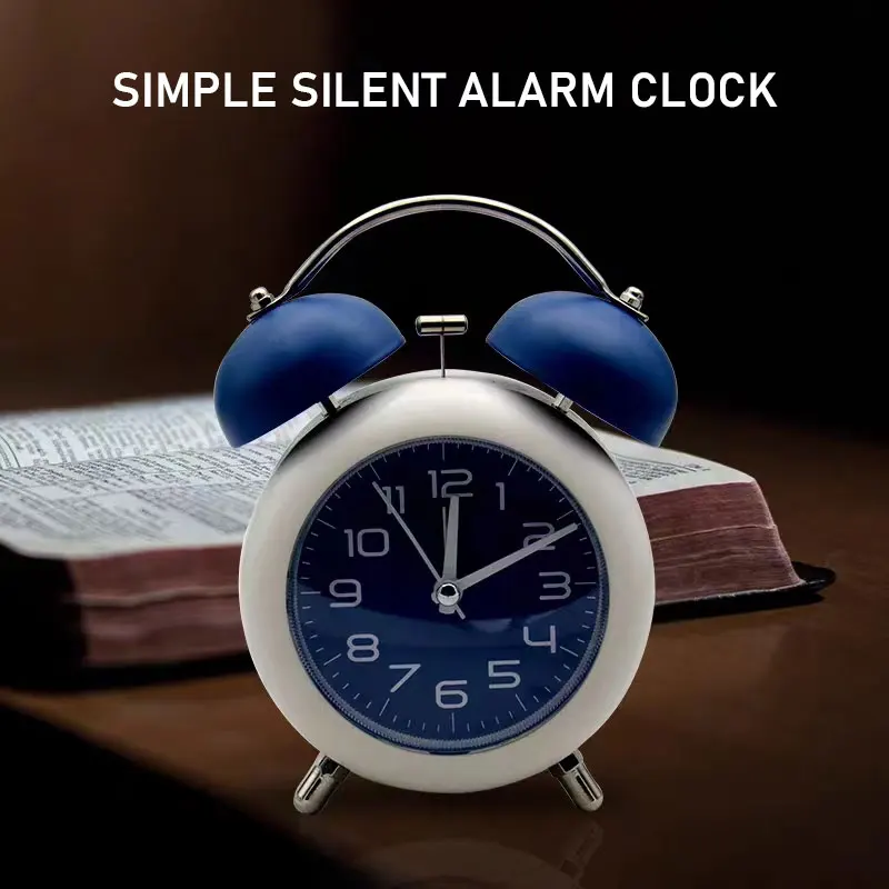 

4-Inch Creative Silent Non-Ticking Clock Home Bedroom Battery Powered Analog Quartz Double Clock Loud Alarm Clock