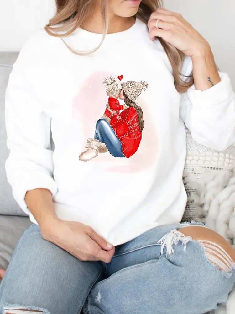 

Mom Watercolor Cute 90s Fashion Print Merry Christmas Pullovers For Women Happy New Year Female Clothing Graphic Sweatshirts