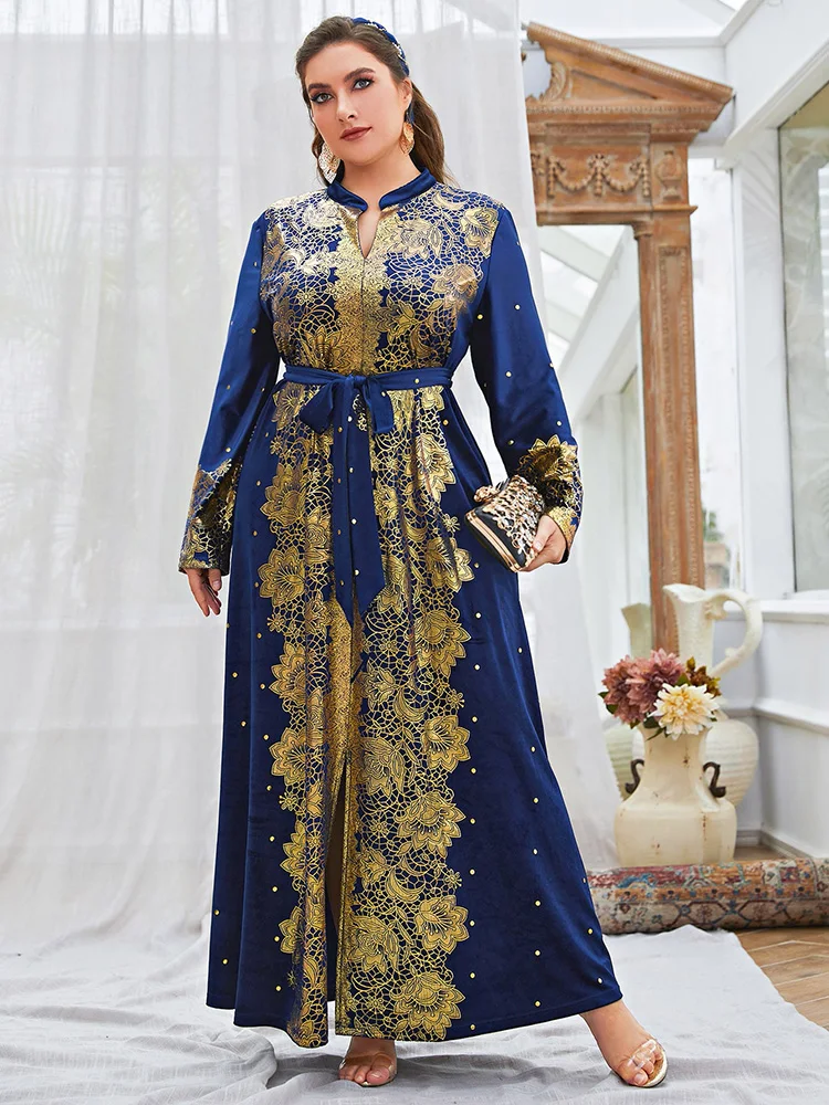 

TOLEEN Women Plus Size Maxi Dresses 2022 Luxury Chic Elegant Long Sleeve Embroidery Muslim Turkey Evening Party Wedding Clothing
