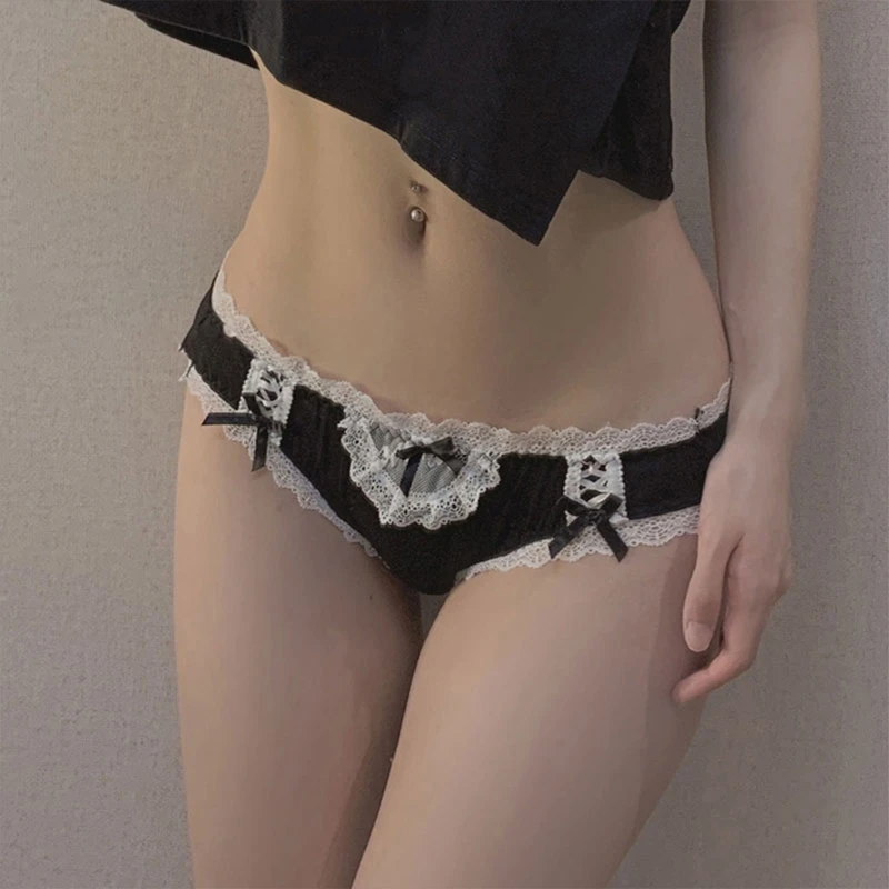 

Женские трусики из модала со средней посадкой, милые кружевные трусики в стиле пэчворк с бантом, нижнее белье