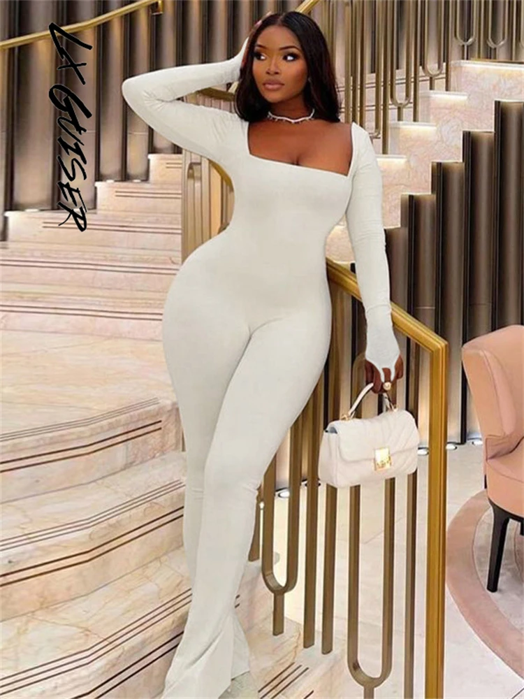 

Женский комбинезон с длинным рукавом, квадратным вырезом и длинным рукавом