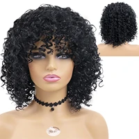 gnimegil black curly wigs for women synthetic afro kinky curly wig with bangs short natural wig colly culrs hair bob cosplay wig