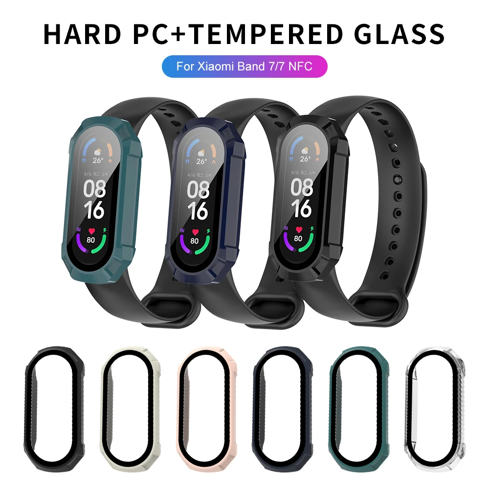 

Встроенная защита для экрана из закаленного стекла, чехол для Xiaomi Mi Band 7 NFC, жесткий ударопрочный бампер из поликарбоната, защитные чехлы Xiomi ...