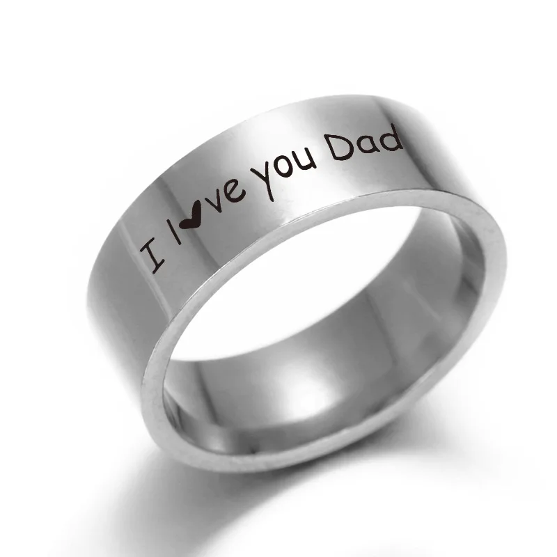 AsJerlya 8mm Silver Color Stainless Steel Men Rings Engraving Text L LOVE YOU DAD For Father's Day Gifts Jewelry Wholesale