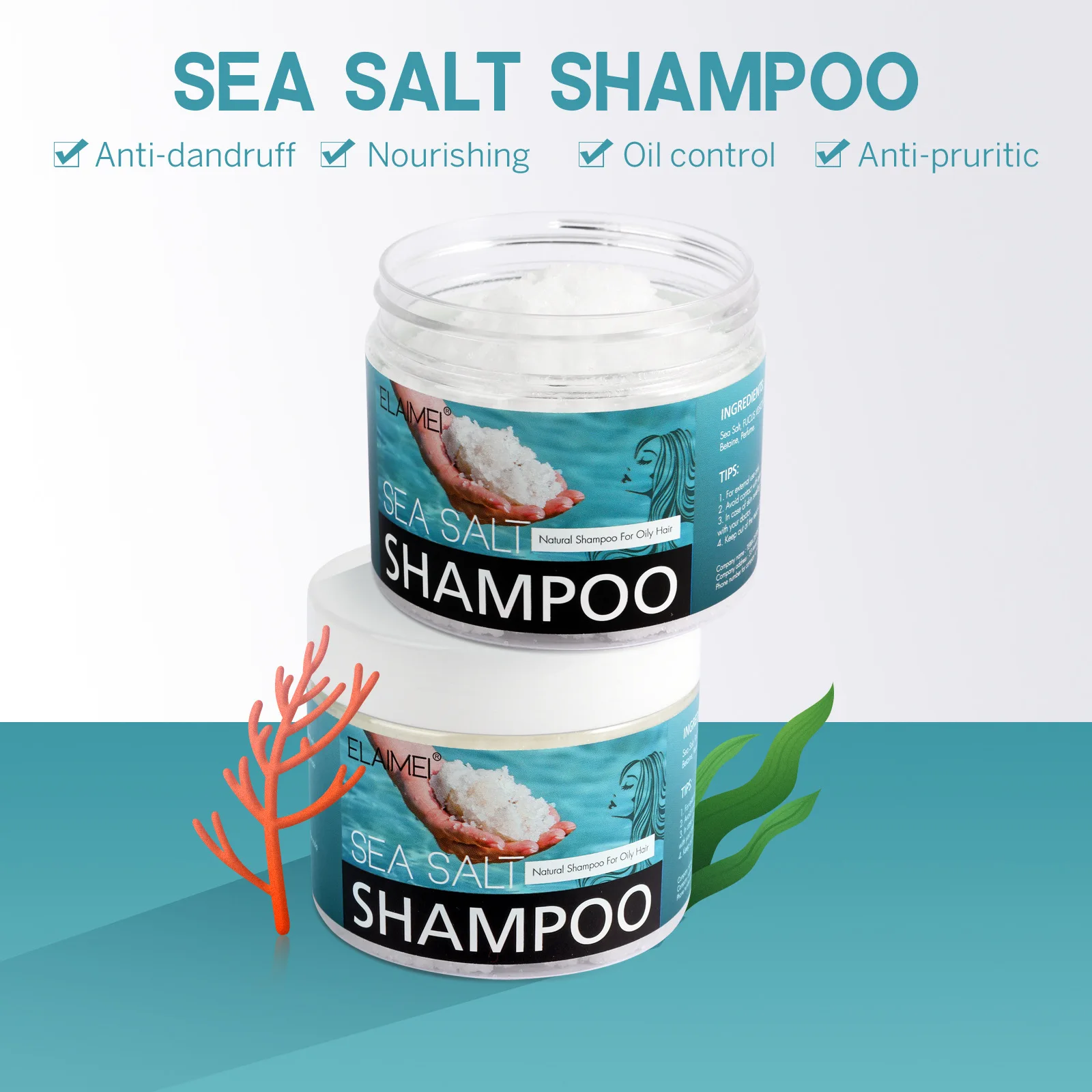 

Sea Salt Shampoo with Amino acid, sulfate free hair shampoo for oily hair and itchy scalp Anti dandruff oil control Repair 240ml