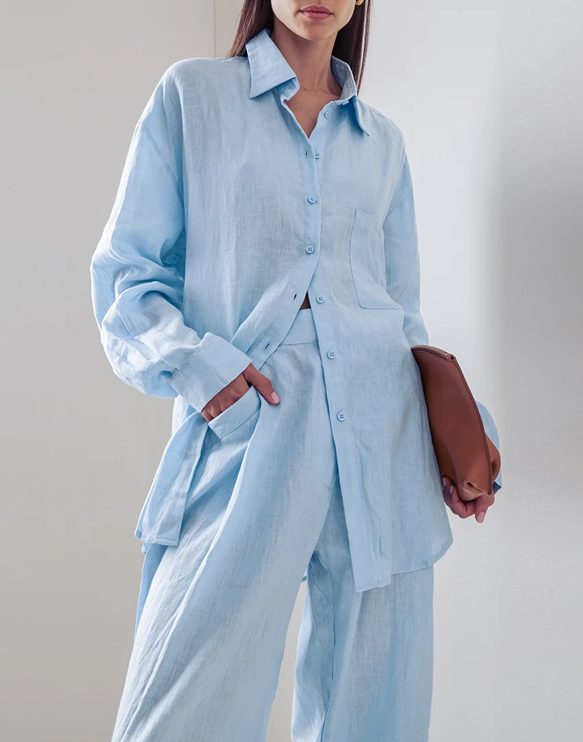 Женский Повседневный льняной комплект из двух предметов свободная блузка с