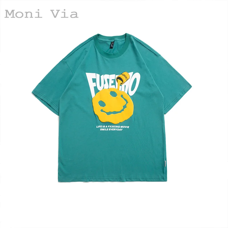 

2022 Monivia New Mens Tshirt Poached Egg Smiley Daily T-Shirt Summer New Print Shirt Loose Cotton Short Sleeved Shirt