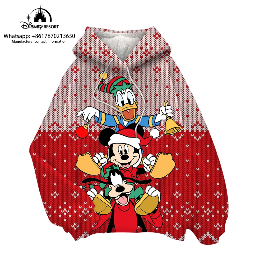

Children's Hooded Plush Sweater Winnie the Pooh and Mickey Cartoon 2022 Christmas New Disney Winter Round Neck Ladies Pullover