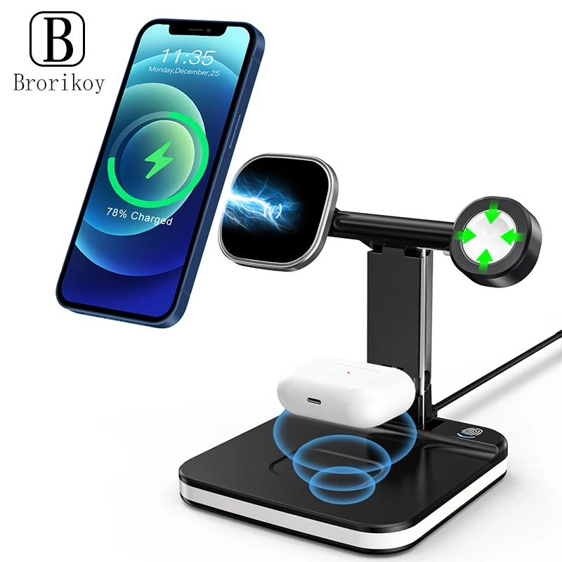 

Magnetic 3 In 1 Wireless Charger Dock For IPhone 13 12 Pro Max 15W Induction Fast Wireless Charging Station For iWatch 7 AirPods